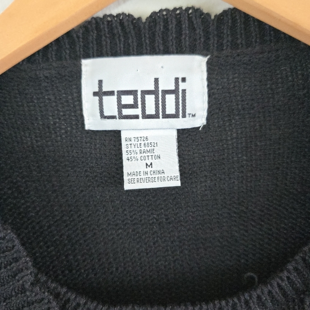 Teddi Vintage M Black Crochet Layered Sweater Cottagecore Grandma *read - Picture 2 of 11
